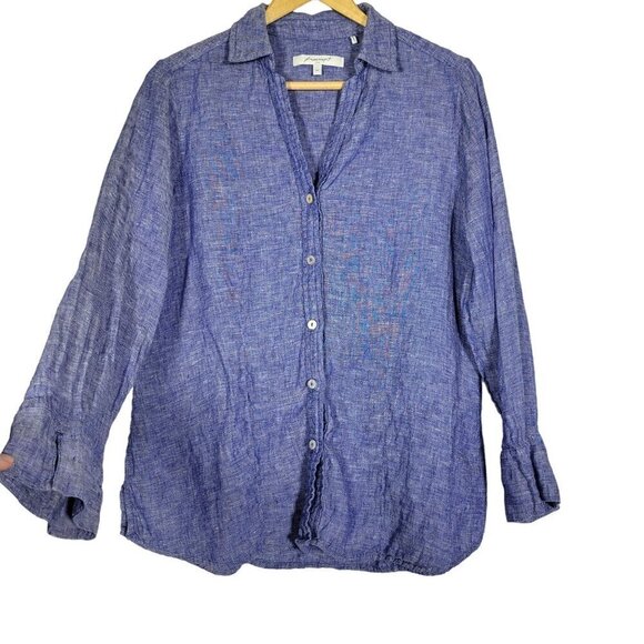 Foxcroft Women's 100% Linen Blue Button Down Long Sleeve Blouse Size M - Picture 1 of 11